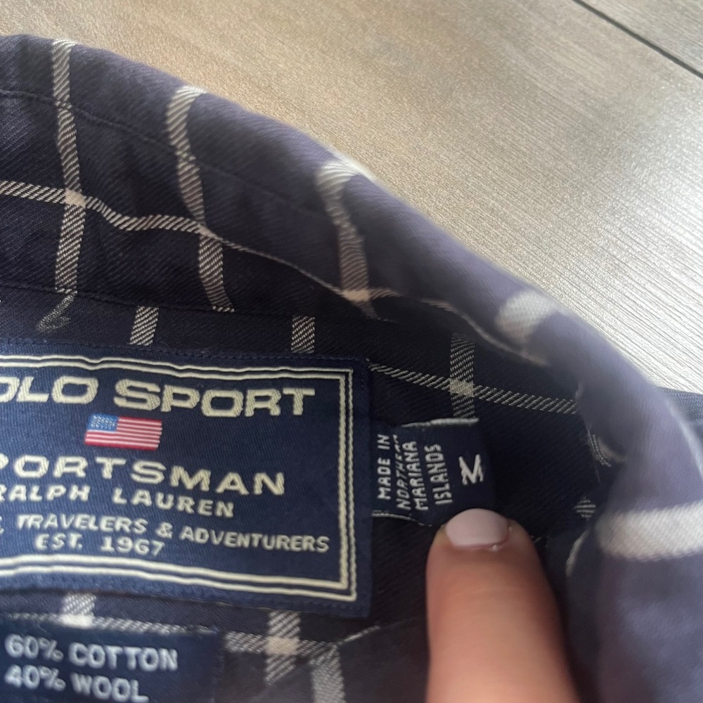 Polo Sport Sportsman Ralph Lauren Navy Cotton Wool Shirt Mens Medium Bin F-17 - Picture 4 of 6